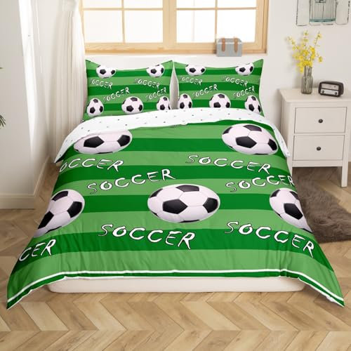 Loussiesd Fußball Bettwäsche Set 135x200cm Fussball Sport Bettbezug Set Fußball Ball Spiel Betten Set für Fußball Liebhaber Jugendliche Bettwäsche-Set Dekoration Für Kinder Jungen Mädchen Betten Set