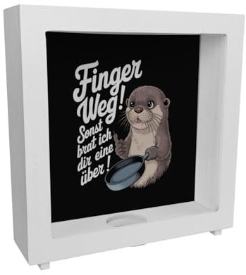 Otter mit Pfanne - Finger Weg Rahmen Spardose aus Holz Humorvolle Illustration Charmante Otter Rahmen Spardose aus Holz in Schwarz für Ihre Ersparnisse mit humorvollem Text