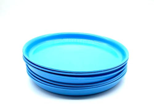 Kimmel Lot de 6 assiettes plates, 18 cm, en plastique, pour enfants, camping, bleu clair