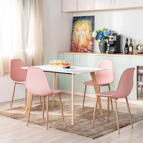 FurnitureR Set di 4 sedie da pranzo scandinave, in materiale PP, gambe in metallo colorato, impermeabile e facile da pulire, adatto per sala da pranzo, soggiorno, cucina, rosa