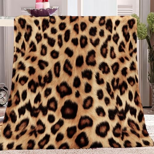 Kuscheldecke Mit Tier Leopardentextur Motiv 150 x 200 cm Weiche Warme Fleecedecke für Winter Erwachsene Decken Braun Weihnachtsdekorationsartikel - Passend Schlafsofabezüge jeder Größe