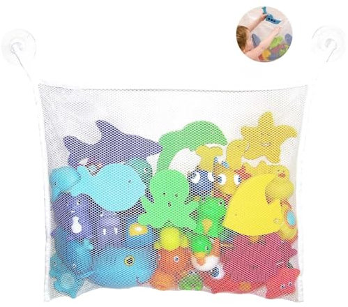Mesh Bath Toy Organizer, Kids Bath Toy Net for Tub, Bathtub Toy Holder Basket, Mesh Baby Toy Storage Bin Suction Cups Bag, Wall Hanging Bathroom Quick Dry Net for Newborn Toddlers Kids Games