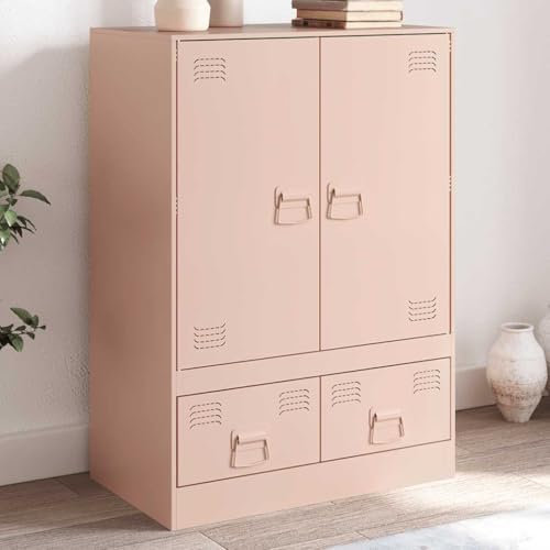 SDWEHO7 Aufbewahrungsschrank Kommode Sideboard Schrank Mehrzweckschrank mit 2 Türen & 2 Schubladen, Wohnzimmer Metallschrank, Rosa 67x39x95 cm
