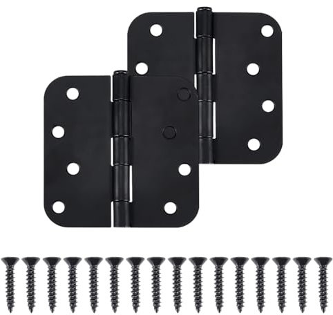 UNICRAFTALE 2 Sets Self Closing Door Hinges 3.98x4 Inch Matte Black Door Hinges with Round Corner Metal Interior Door Hinge with 16Pcs Pins Round Hinge Hardware for Garage Residential Doors