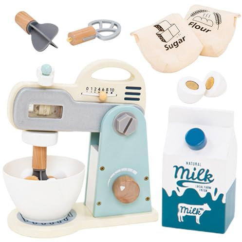 Toy Mixer, Blender Toy, Food Mixer Accessories, Wooden Kitchen Set, Realistic Role Play, Cooking Toy for Girls Aged 3 to 5 Years