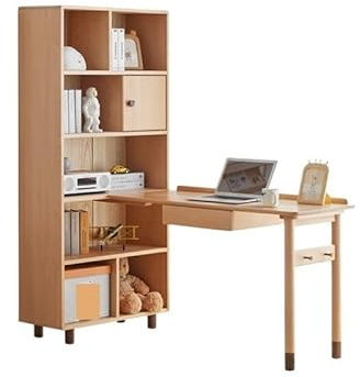 ADYHBFGT Schreibtisch für Arbeitszimmer, PC-Schreibtische, Massivholz, Schreibtisch und Bücherregal, integrierter einfacher Eckschreibtisch aus Buche, für Zuhause, Schlafzimmer, Arbeitszimmer