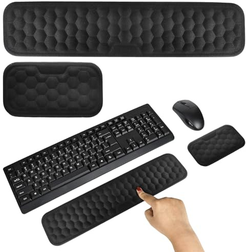 RUCUDIM Handgelenkauflage für Tastatur und Maus, Handballenauflage Tastatur mit Massagepunkt, Ergonomisches Wrist Rest Memory Foam Handgelenkstützen Set für Büro und Spiele(Schwarz)