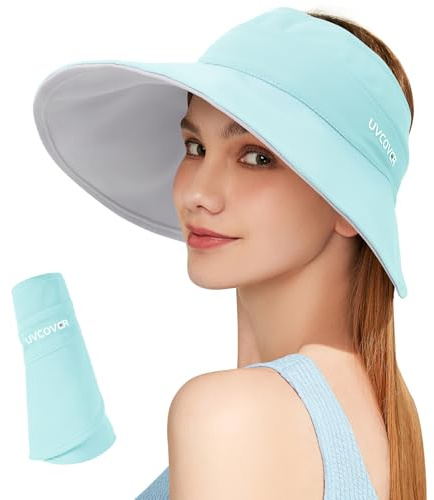 AYPOW Visor Cap Damen, Visierhut mit breiter Krempe für Damen, Sonnenblenden für Damen Reversibel, Sonnenvisorhüte für Frauen und Damen UV-Schutz – Grau und Beige