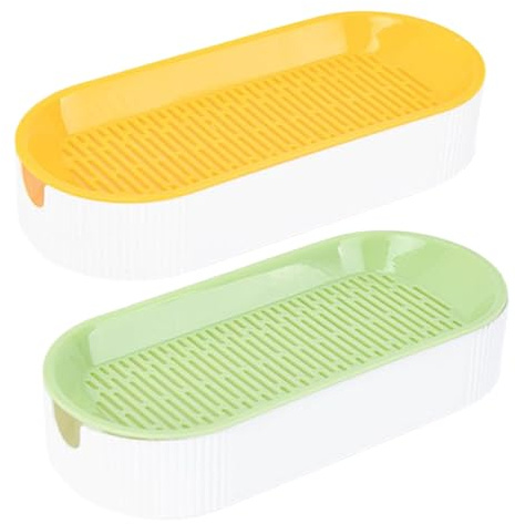 Katzengras-Pflanzer 2pcs abnehmbare zweischichtige Katzengrassamen-Samen Hydroponischer Pflanzer Kunststoff Samen Sprosatschale mit U-förmiger Aussichtsfenster für Innen-, Gelb+grüner Weizen für Katz