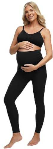 CFab Schwangerschafts Leggings Damen nahtlos mit hohem Bund | Weicher Viskose Stretch mit flexiblem Bauch Einsatz für sanften Halt und Komfort während der gesamten Schwangerschaft