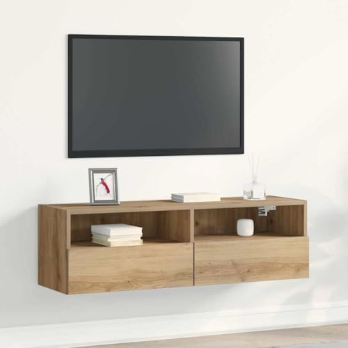 Meuble TV en Bois d’Ingénierie, Style Moderne Mural, Rangement avec Portes Battantes, Meuble d'Appoint, Armoire de Rangement, adapté au Salon et à l’Entrée, Couleur Chêne Artisanal, 100x30x30 cm