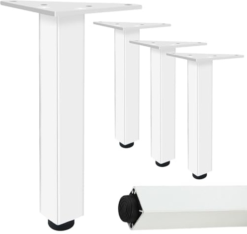 SZLXJMFL Tischbeine weiß verstellbar, 4 Stück Stützfuß Ersatzfüße Möbelbeine Aluminiumlegierung | Eloxierte Oberfläche Sofafüße Optionale Höhe: 6-40cm Sockelfüße Esstisch 25cm/9.8