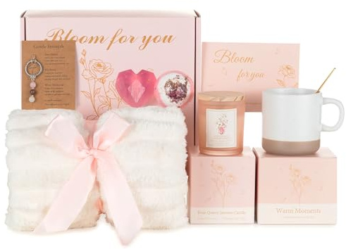 Candeldo Pink Gift Set for Women, Birthday Gifts Sets | Unique Self Care Pamper Set, with Blanket, Gift for Mum, Sister, Best Friend