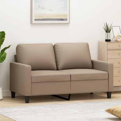 Keeushr 2-Sitzer-Sofa Cappuccino-Braun 120 cm Kunstleder Ledersofa Zweisitzer mit robustem Metallgestell und dick gepolsterten Sitzflächen