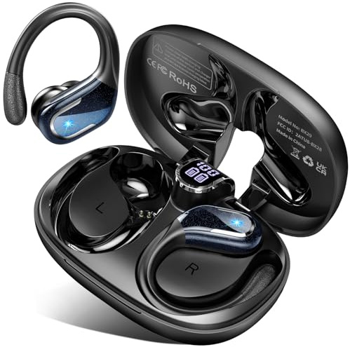 Ltinist Cuffie Bluetooth 5.4 Sport, Auricolari Bluetooth 75 Ore HiFi Stereo | Cuffie Wireless Impermeabili IPX8,4 ENC Cancellazione Rumore Mic,Con Display a LED,Headphones Per Corsa e Sport Estremi,USB-C