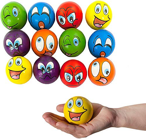 Oblique-Unique® 12 Stück Smiley Grimassen Knautschball Antistressball bunt Softball Schaumstoff