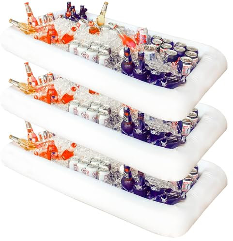 Novelty Place [Large Size] Inflatable Ice Serving Buffet Bar with Drain Plug - Salad Food & Drinks Tray for Party Picnic & Camping (Pack of 3)