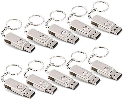 32GB Pendrive 10 Piezas - Portátil Memoria USB 2.0 Regalo - Plata Giratorio Formas Llave USB (Llavero Adjunto)