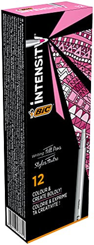BIC Intensity Stylo Feutre d'écriture Pointe Medium et Corps métallisé - Rose clair, Boîte de 12