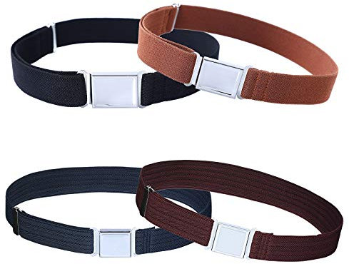 Kajeer 4 Stück Gürtel für Jungen Mädchen Verstellbar - Großer Elastischer Stretchgürtel mit einfacher Magnetschnalle für 2-15 jährige Jungen und Mädchen(Dunkelblaue Welle/Braun/Schwarz/Weinrote Welle)
