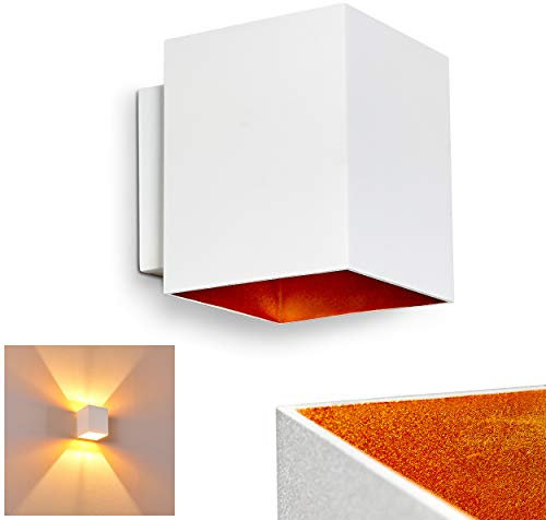 Wandlampe Laforsen aus Metall in Weiß/Gold, moderne Wandleuchte mit Lichteffekt, 1 x G9-Fassung, Cube/Innenwandleuchte mit Up & Down-Effekt, ohne Leuchtmittel