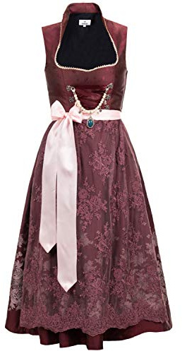 Edelnice Trachtenmode Exklusives Designer Stehkragen Langes Dirndl Stella inkl. Spitzen Dirndlschürze und Charivari