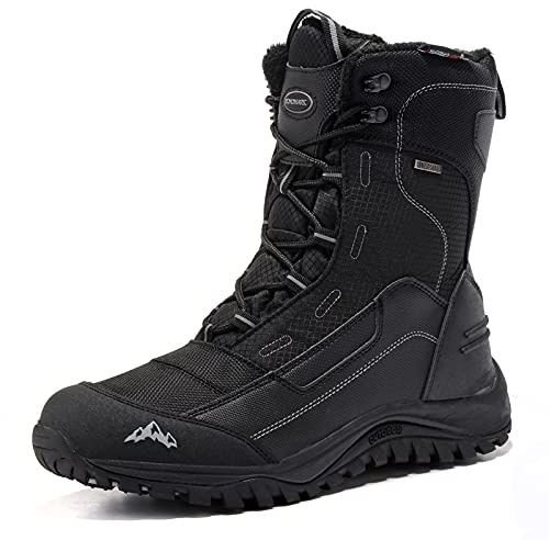 ROCKMARK Men's Winter Snow Boots, Warm Mid Calf Waterproof Durable Boot,Non-Slip Thermal-Insulated Climbing Black Shoes for Hiking & Ice Fishing & Snow Trekking & Outdoor Work (10, Black)