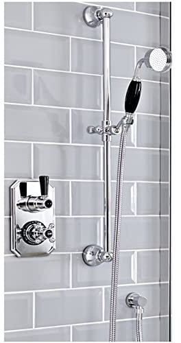 Milano Elizabeth Traditional Thermostatic Mixer Valve Riser Rail Hand Shower Kit - Chrome Black
