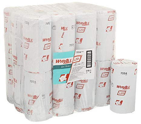 WypAll* Paños L20 EXTRA+ 7334, 24 rollos de 140 hojas (3960 en total), Talleres de Mantenimiento y Servicio, Servilletas de Papel Industriales, 2 Capas, Azul, 07334000