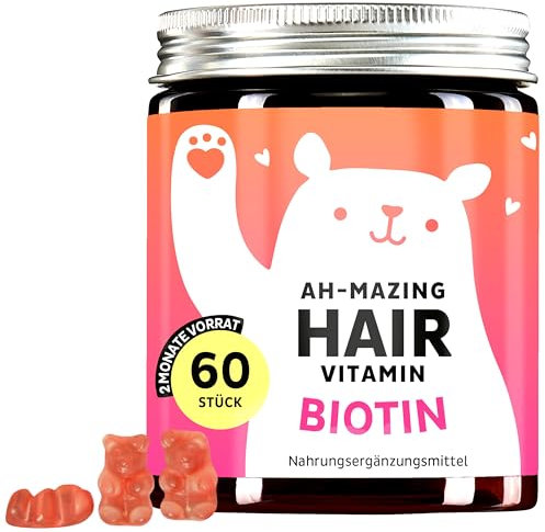 Biotin Gummies Ah-mazing Hair Vitamins für Haare, Haut und Nägel – 5000 µg Biotin, Zink, Vitamine B6, C, E, Folsäure & Jod – 60 Stück (2-Monatsvorrat), Vegan, Bears with Benefits