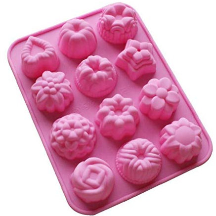 Hotaden 12 Cavities Silicone Flower Mold Candy Molds Chocolate Mould Mixed Heart Shape Cake Decoration Cupcake Baking Tools