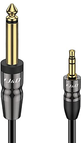 J&D 6,35 mm TS à 3,5 mm TRS Câble, Robuste Coque en Cuivre 6,35 mm (1/4 Pouce) Mâle à 3,5 mm (1/8 Pouce) Mâle Câble Adaptateur Jack Auxiliaire Stéréo D'interconnexion Mono, 2 Meter
