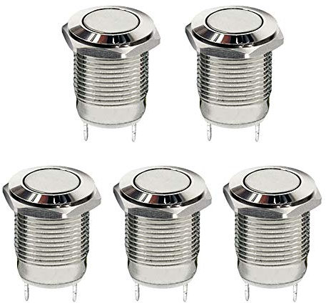 ETOPARS 5 X 12mm Metall Druckknopf Schalter Wasserdichter Momentan Kippschalter EIN AUS 2Pin 3A 250V Runden Flachkopf Wippschalter