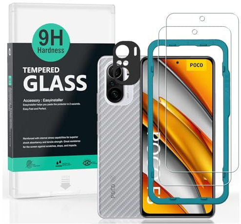 Ibywind 2 Piezas Protector Pantalla para Xiaomi Poco F3/Redmi K40/K40 Pro 6,43+1 Pieza Protector Cámara+1 Pieza Protector Trasera Fibra Carbono,Dureza 9H Cristal Templado,Fácil de instalar
