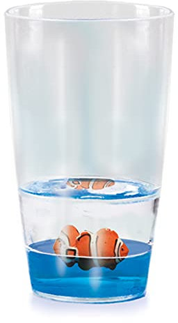 Floatarama Deluxebase Tumbler - Poisson Clown de Verre pour Enfant en Acrylique avec Figurines d'Animaux Flottants. Gobelet poisson clown de 250 ml sans BPA, vaisselle pour enfants et adultes