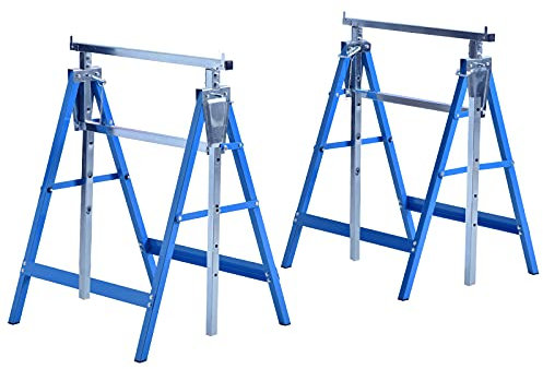 Lot de 2 tréteaux pliables télescopiques hauteur réglable 80-130 cm bleu
