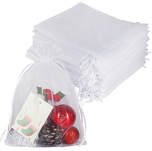 100PCS Organzasäckchen Weiß 17X23cm, Mittel Säckchen zum Befüllen, Geschenksäckchen für Schmuck Make-up Süßigkeiten Baby Shower Party Weihnachten Hochzeit Valentinstag Jubiläen, Trauben Schutzbeutel
