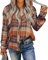 ORANDESIGNE Chemisier Carreaux Femme Blouses à Manches Longues Chemise Décontractée Classique Retro Blouse Shirt Casual Vintage Col Boutonné Chemisier Tops Orange XXL
