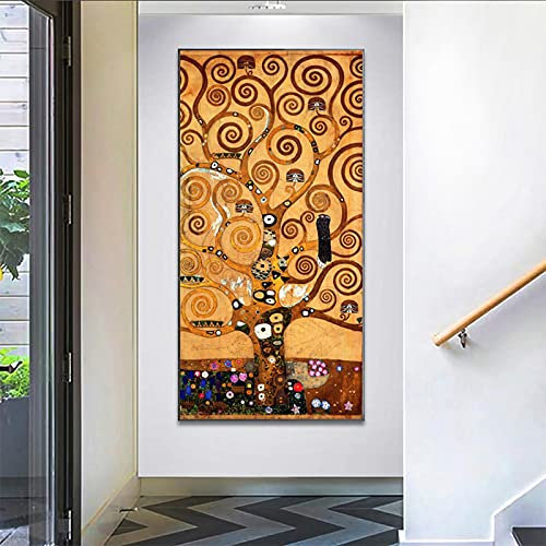 XIANGPEIFBH Affiches et impressions Gustav Klimt Kiss arbre de vie mur Art toile peinture photo pour salon couloir décor à la maison 70x140cm (28''x55') avec cadre