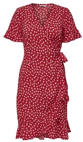 ONLY Onlolivia S/S Wrap Dress WVN Noos Robe, Mars Red/AOP : w.Fiona Ditsy, 44 Femmes