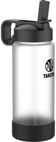 TAKEYA Glass Water Bottle - Durable Thermo-Shock Resistant Glass Water Bottle with Sure-Grip Safe Shell - Clear Leak-Proof Bottle with Straw Lid - Dishwasher Safe - Everyday-Use Bottle - 22 Oz, Onyx