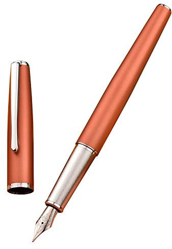 Hongdian 920 Orange Metal Fountain Pen Medium Nib Classic Pen, Includes Refillable Converter and Pen Pouch