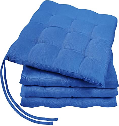 GREEN MARK Textilien Basic 4er-Set Sitzkissen Stuhlkissen für Außen oder Innen 40x40cm weich gefüllt, Royal blau
