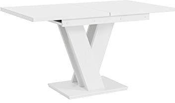 MEBLINI Esstisch Ausziehbar - Esszimmertisch Modern - Küchentisch - Säulentisch - Ausziehtisch - Dining Table - Esszimmertische - 120-160x80x75cm - MASIV - Weiß Matt