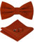 HOULIFE Fliege Herren Set - Verstellbare Fliege aus Samt Vorgebunden Fliege, einfarbige Einstecktuch, Manschettenknöpfe Set für Bräutigam Hochzeit formal mit Geschenkbox - ziegelrot
