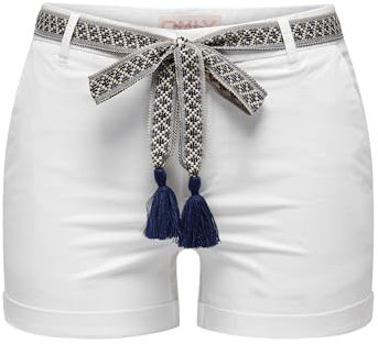ONLY Damen Onlgeorgia Belt Shorts PNT, Bright White/Detail:Dress Blues/Oatmeal, M