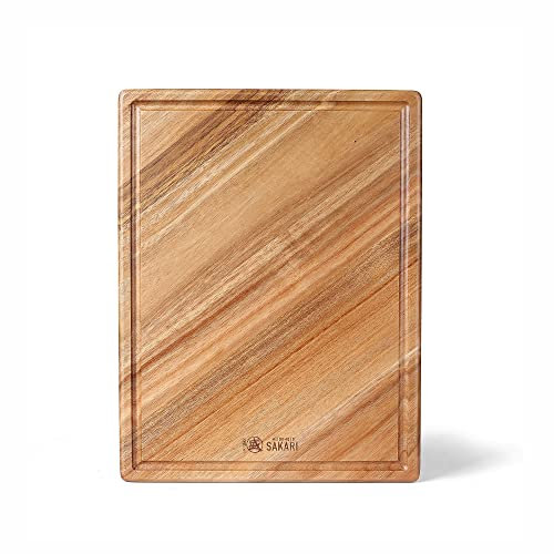 MITSUMOTO SAKARI 42,5x32,5x3,2cm Tagliere Da Cucina In Legno Di Acacia, Tagliere Da Cucina Con Venature Naturali, Tagliere Professionale In Legno (Con Scanalature A Prova Di Fuoriuscita)