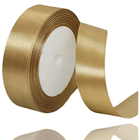 Ruban Satin Doré Champagne 20mm, 23 mètres Rubans de Tissu Couture Ruban Cadeau pour Décoration de Mariage, Emballage cadeau, Bouquet de fleurs, Artisanat DIY, Décoration gâteau d'anniversaire et Noël