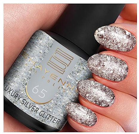 SHAYENNE UV Gel Nagellack - 65 Luxury Silver Glitter Silber mit Glitzer 15 ml - Langanhaltend, Kratzfest & Hochglänzend - Profi-Qualität - Perfekt für Zuhause & Studio - Made in Germany