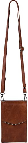 styleBREAKER Damen Mini Bag Umhängetasche, mit Metall Detail am Umschlag, Handytasche, Schultertasche, Handtasche 02012353, Farbe:Cognac